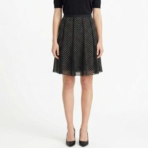 Ann Taylor Black White Spiral Silk Gauze Chiffon Gored A-Line Skirt Size 16